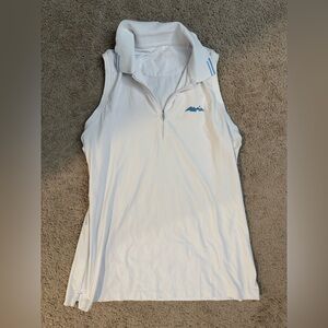 Peter Millar White Sleeveless Zip Polo with Light Blue Logo